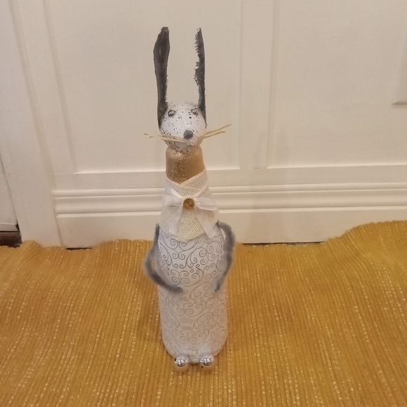 Vintage style bunny 15" primitive rustic glass paper mache bunny farmhouse decor - Picture 1 of 6